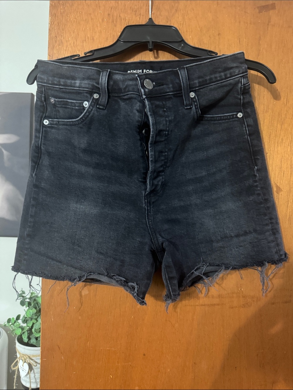 Denim Forum Black High-Rise Raw Hem Jean Shorts